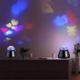 ETC Shop Tischleuchte Tischlampe Kinderlampe mit bunten Motiven, Projektionslicht, schwarz, LED 4 W, DxH 10x10,5 cm, 2er