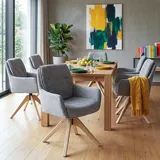 6er-Set Esszimmerstuhl HWC-Q37, Küchenstuhl drehbar Auto-Return, Stoff (680g/m2) Chenille Holz MVG grau - Grau