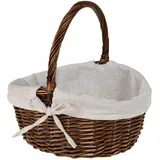SIDCO Einkaufskorb Weide Bügelkorb braun gefüttert Weidenkorb Flechtkorb Picknickkorb 35x27cm