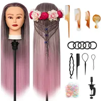 XINMEIFA Trainingsköpfe, 28 inch Frisierkopf für Frisöre 100% Synthetikfaser-Haar Übungskopf,mit DIY Stricken Kit und kostenlose Tabelle Clips (Gradient pink)