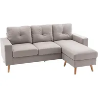 Homcom Ecksofa, L-form Sofa mit 3 Kissen, Eckcouch mit Knopfheftung, Leinenoptik, Couch Wohnlandschaft für Wohnzimmer, Schlafzimmer 193 x 136 x 85 cm | Gr.: onesize