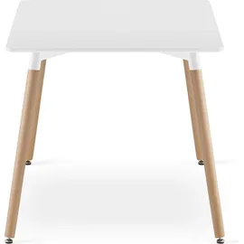 home collective Esstisch Tisch Küchentisch Esszimmertisch klein 120cm Länge + 80cm Breite weiss mit Vollholzbeinen in Natur