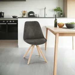 Kadima Design Küchen Stuhl Skandinavisch Style  Mikrofaser & Naturholz Premium  Anthrazit-Beige  Komfort Polsterung  Esszimmerstuhl  Velanox