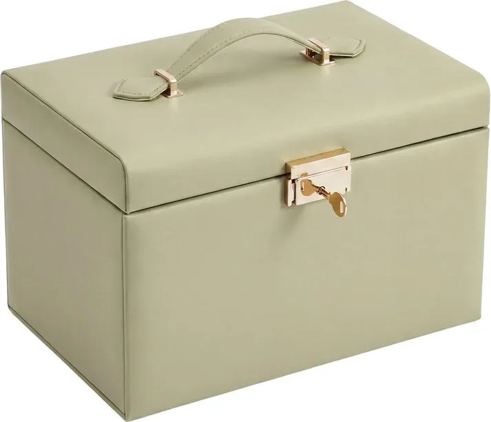 Ochama Schmuckschatulle, abschließbarer Organizer mit Griff und 2 Schubladen, Geschenk für Frauen, für Reisen, grün