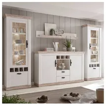 Lomadox Landhaus Wohnwand mit Highboard Ferna-61 Oslo Pinie weiß Nb. B/h/t Ca. 330x201x44cm