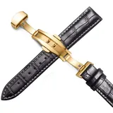 Plus Echtleder Uhrenarmbänder 12-24 mm Universaluhr Butterfly Buckle Band Stahl Schnalle 22 mm Uhrenarmband, Gold-Schwarz-Weiß, 15 mm