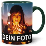 PR Print Royal Foto-Tasse zum selbst gestalten mit Foto und Text/mit individuellen Druck in Profiqualität/Personalisierte Geschenk-Idee mit Bild/XXL-Druck/Dunkelgrün