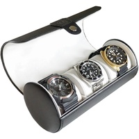 CASE ELEGANCE zylindrische Uhrenbox aus Vegan Leder in Schwarz für 3 Uhren