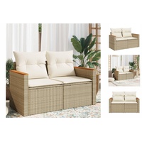 vidaXL Gartensofa mit Kissen 2-Sitzer Beige Poly Rattan