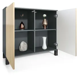 Vladon Skadu V3 92,5 x 84,5 x 35 cm Anthrazit matt / Weiß Hochglanz