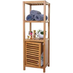 Mendler Badregal HWC-B18, Badezimmer Badschrank Standregal mit Tür, Bambus ~ 80x36x34cm