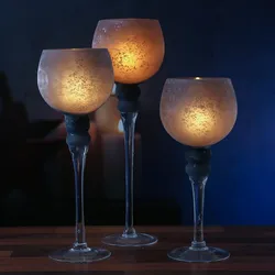 Kerzenhalter Kelch FROST - Windlicht - Glas - 3 H√∂hen - gefrostet und grau satiniert - 3er Set