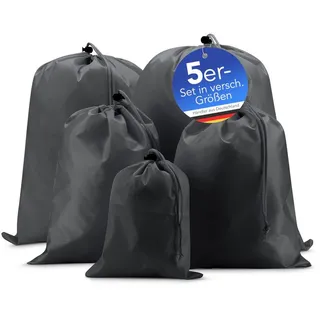 EAZY CASE Koffer Packbeutel Set 5-teilig, Reisebeutel in verschiedenen Größen, Koffer Organizer auch für Rücksäcke und Taschen, Wäschesack, Stausack mit Kordelzug, Grau
