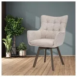 LebensWohnArt Stuhl Drehbarer Stuhl ODIN beige Strukturstoff Eichenholz Gestell