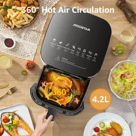 Aigostar Fritteuse heissluft ohne fett, Heißuftfritteuse xxl BPA-frei 4.2L, 8 Menü und Rezept-Community, LED-Touchscreen, 1400W