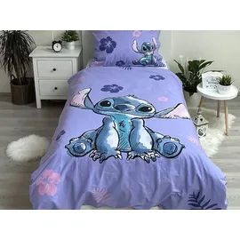 Jerry Fabrics Wendebettwäsche Lilo und Stitch Blumen Lila 140 x 200 cm + 70 x 90 cm