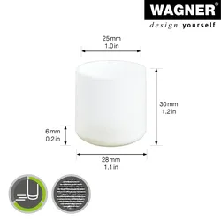 WAGNER Kappen für Stahlrohr rund 4tlg. - Ø 25/28 x 30 mm, Abrieb 6 mm, Kunststoff weiß - 15062699