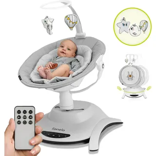LIONELO Bella Elektrische Babywippe, verstellbare Rückenlehne, 5 Schaukelgeschwindigkeiten, Sicherheitsgurt, Anti-Rutsch, Schlaflieder, Fernbedie-9kg - Grau