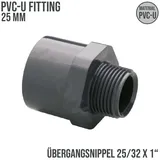 Magni Mega Übergangsnippel Pvc-u 25/32 mm PVC Klebe Fitting Sechs-/Achtkant mm x 1 Zoll Klebemuffe/klebestutzen X Außengewinde 10 Bar, Grau