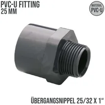 Magni Mega Übergangsnippel Pvc-u 25/32 mm PVC Klebe Fitting Sechs-/Achtkant mm x 1 Zoll Klebemuffe/klebestutzen X Außengewinde 10 Bar, Grau