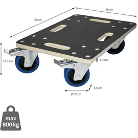 ECD Germany 2er Set Transportroller mit Feststellbremse, 35x50 cm, 800kg Siebdruckplatte, PP-Räder, Transporthilfe Umzug,
