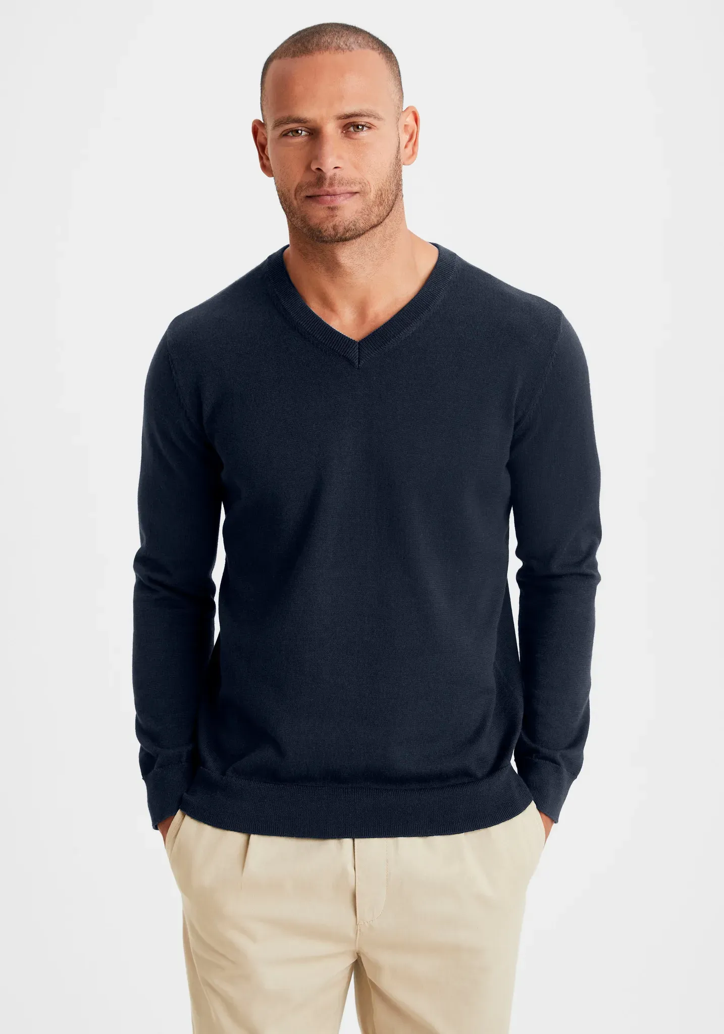 Strickpullover H.I.S, Herren, Gr. S (44/46), blau (navy), Feinstrick, Obermaterial: 60% Baumwolle, 40% Polyester, unifarben, Basic, regular fit normal, V-Ausschnitt, Strickbündchen, Pullover Strickpullover, mit V-Ausschnitt, Pullover aus Feinstrick, Baumwollmischung