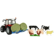 BRITAINS Massey Fergusson 5612 Traktor Spielset, Modell Spielzeug Traktor mit Anhänger und 5 Tieren im Maßstab 1:32, Bauernhofspielzeug geeignet für Sammler & Kinder ab 3 Jahren