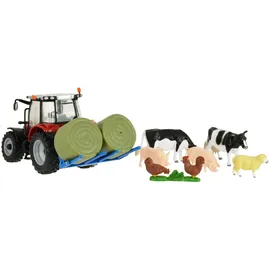 BRITAINS Massey Fergusson 5612 Traktor Spielset, Modell Spielzeug Traktor mit Anhänger und 5 Tieren im Maßstab 1:32, Bauernhofspielzeug geeignet für Sammler & Kinder ab 3 Jahren