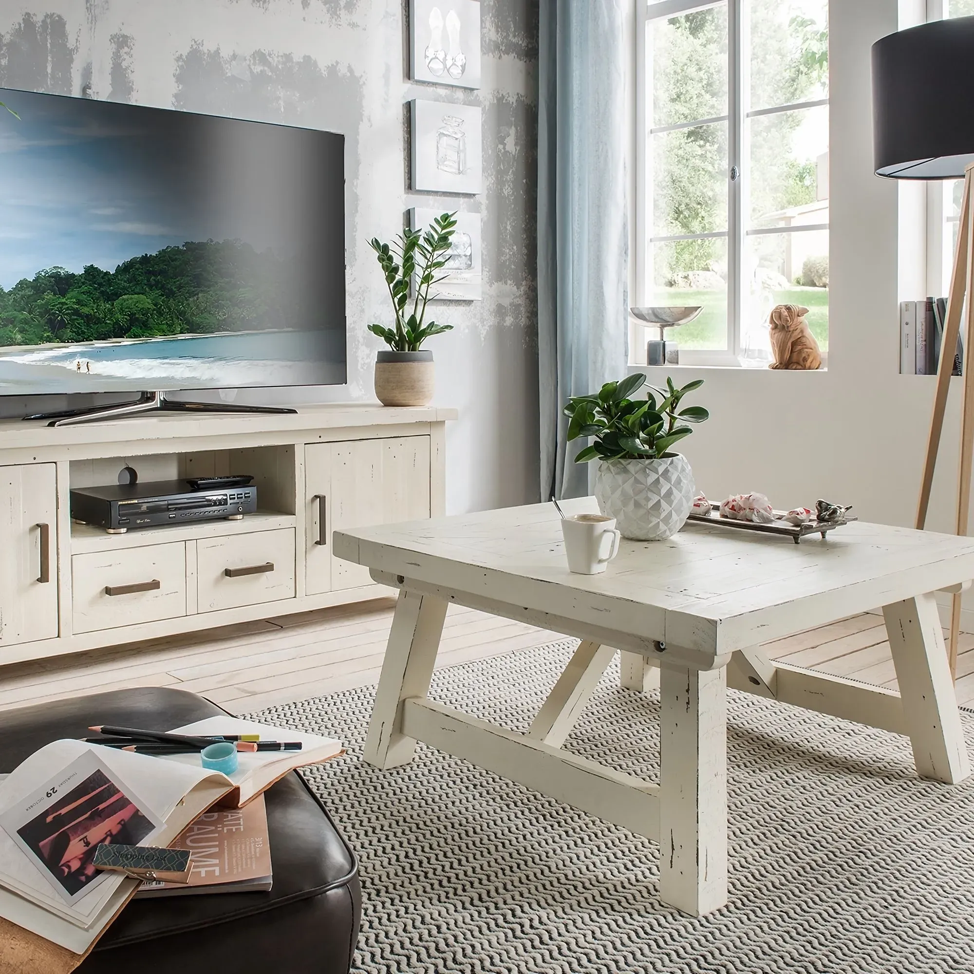 Massivholz »History Pine« Couchtisch A-Framed Pinienholz, white-wash-finish / B 90 x H 45 x T 90 cm