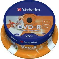 Verbatim 25 x DVD-R - 4.7 GB 16x - breite bedruckbare Fläche für Fotos