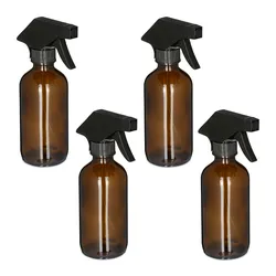 Relaxdays Sprühflasche Glas, 4er Set, 230 ml, Nebel & Strahl, Spritzflasche für Haarpflege, Reinigung & Pflanzen, braun