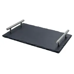 Airbrush-City Schiefer Buffet-Platte, Servierplatte, Schieferplatte, Käseplatte 30x20 cm mit Griff naturbelassen