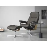 Stressless Relaxsessel STRESSLESS "Consul", grau (metal grau paloma), B:82cm H:102cm T:72cm, Leder PALOMA: PALOMA ist ein durchgefärbtes Semianilin-Möbelleder mit natürlicher Narbung., Sessel, mit Cross Base, Größe S, M & L, Holzakzent Eiche