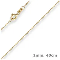Schmuck Krone Goldkette 1mm Singapurkette aus 585 Gelbgold 40cm, Gold 585 goldfarben