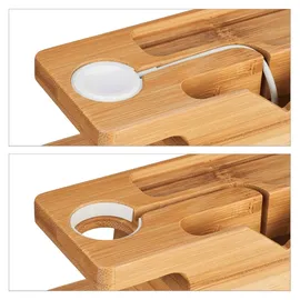 Relaxdays Ladestation, für Apple Watch & iPhone, Bambus, HxBxT: 6 x 14 x 6,5 cm, Handy-Station & Uhrenständer, Natur