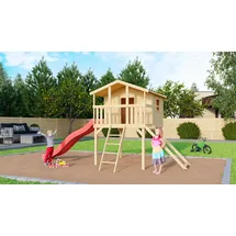 Akubi Stelzenhaus Benjamin Set B naturbelassen mit Rutsche rot 91211