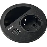 EVOline Evoline, Steckdose, Circle80 Steckdose mit Kabeldurchgang und USB-A+C-Doppelcharger, schwarz - 2 Jahre Gewährleistung - usb-c Doppelcharger, Tischsteckdose, 3500W, ø 80mm, 1 Stück -