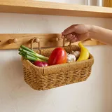 Cabilock Hängekorb Rattan mit Griff, Aufbewahrungskorb zum Hängen für Küche Obst Gemüse, Wandkorb Rustikal für Zuhause & Restaurant (Khaki, 21.5 x 12.5 x 8 cm)