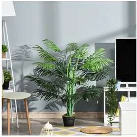 Outsunny Künstliche Palme 125cm Groß Kunstpalme mit 18 Palmenwedel Kunstpflanze im Topf wie echt Künstliche Pflanzen Kunstbaum Zimmerpflanze für Wohnzimmer Balkon Büro Dekoration