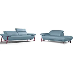 Egoitaliano Polstergarnitur »Anais, Design mit hohem Sitzkomfort für mehr Bequemlichkeit«, Set: bestehend aus Sofa und Ottomane, inkl. Kopfteilverstellung Egoitaliano himmelblau