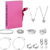 Schmuck Adventskalender 2024, Adventskalender 2024 Frauen Schmuck Silver, Beauty-Modeschmuck-Adventskalender, Weihnachtsgeschenke, Luxuriöser Weihnachts-Countdown-Kalender(PINK BOX)