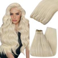 YoungSee Tressen Extensions Echthaar Platinblond Echthaar Tressen Blond Remy Tressen Echthaar 45cm Weft Extensions Echthaar Tressen Weaving Hair Extensions Glatt Doppelt Tressen 100g #60