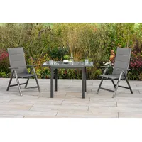 Merxx Taviano Set 3-tlg 2 Klappsessel Gartentisch Ausziehbar 80 (120)x70 cm Grau