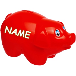 alles-meine.de GmbH große XL - Spardose - Schwein - rot - inkl. Name - 19 cm groß - stabile Sparbüchse aus Kunststoff/Plastik - Sparschwein - Glücksbringer - für Kinder & Erwac..