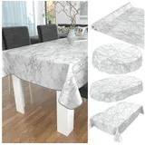 ANRO Tischdecke Wachstuch abwaschbar Wachstuchtischdecke Wachstischdecke Marmor Silber Edel Rund 140cm mit Saum - Eingefasst