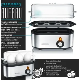 Arendo Frühstücks-Set in Edelstahl Optik - Wasserkocher, Toaster und Eierkocher