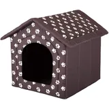 Pillowprim Hundehütte Hundehöhle Hundebett Hundehaus Katzenhöhle mittle L - 52x46 cm braun mit Pfoten