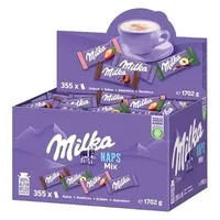 Milka Naps Mix – Mini-Schokoladentäfelchen in 4 Sorten: Alpenmilch, Erdbeer, Haselnuss, Crème au Cacao – 1 x 1,7kg