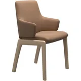 Polsterstuhl STRESSLESS "Laurel", braun (latte batick, eiche gekalkt), B:58cm H:92cm T:59cm, Leder BATICK: BATICK ist ein leicht korrigiertes, durchgefärbtes und genarbtes Möbelleder, bei dem die meisten Unebenheiten und Spuren in der Regel entfernt wurden., Stühle, Polsterstuhl, Low Back mit Armlehne, Größe L, abgerundete Beine in Eiche gekalkt