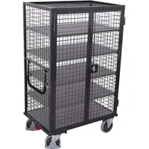 VARIOfit Etagenwagen, außen vergittert mit Flügeltür, Drehgriff und 5 Ladeflächen 1245x785mm Anthrazitgrau
